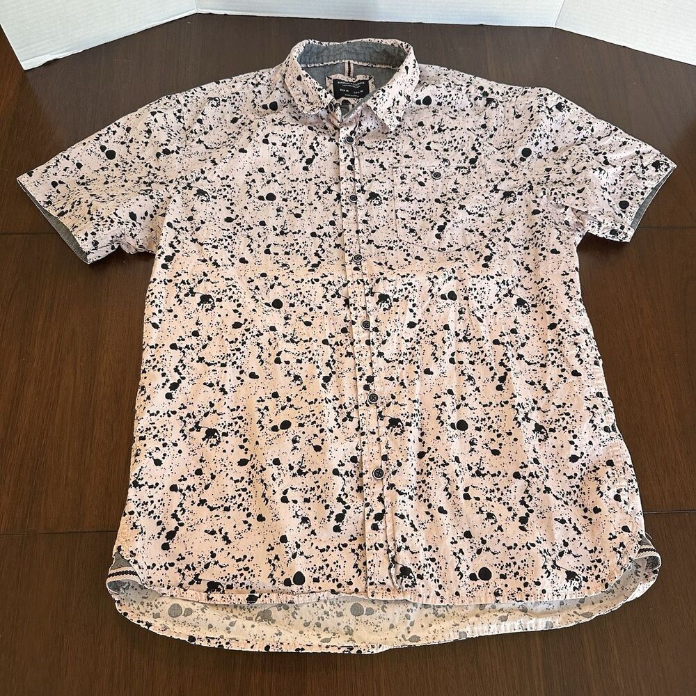 Sunrise Kingdom Men Pink & Black Paint Splatter Ink Blot Shirt Button-Down Sz M